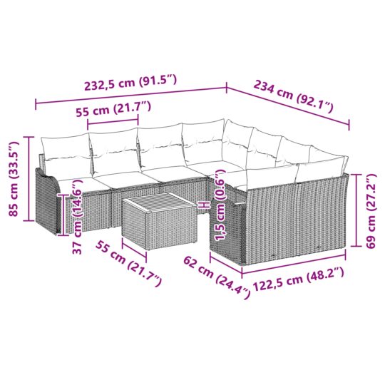 3347434 9 Set de canapele pentru grădină 9 pcs Bej Rattan poli 3347434 9