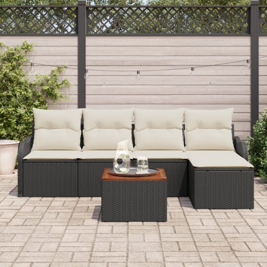 Set de canapele pentru grădină 6 pcs Negru Rattan poli