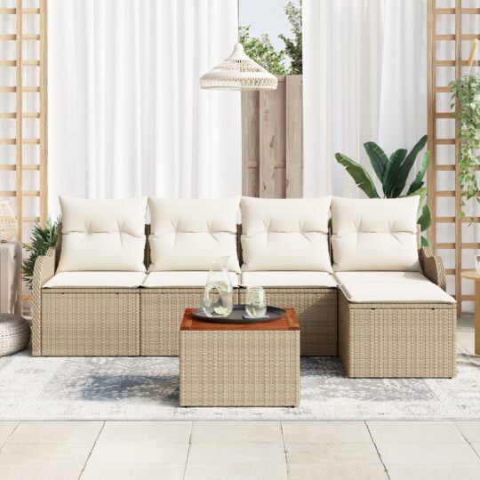 Set de canapele pentru grădină 6 pcs Bej Rattan poli