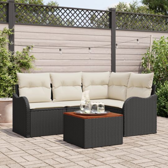 Set de canapele pentru grădină 5 pcs Negru Rattan poli