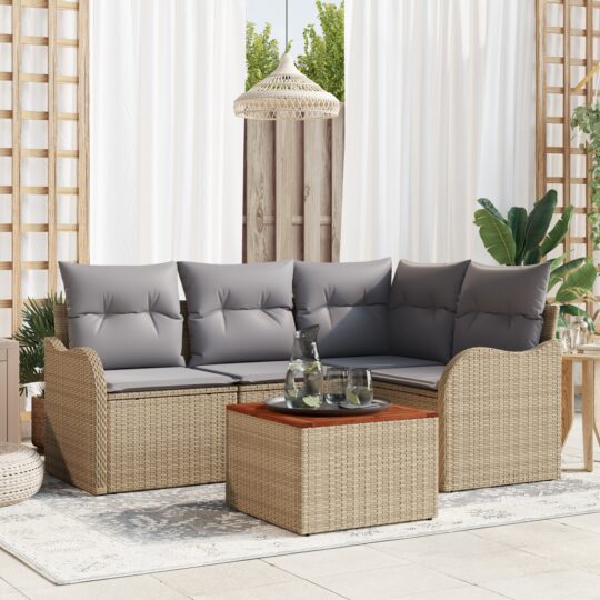 Set de canapele pentru grădină 5 pcs Bej Rattan poli