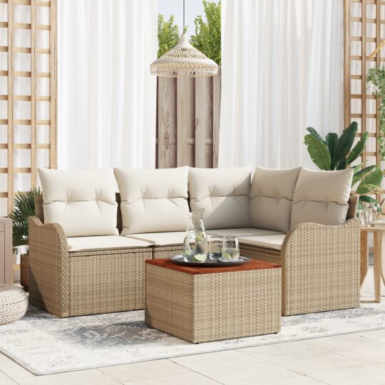 Set de canapele pentru grădină 5 pcs Bej Rattan poli