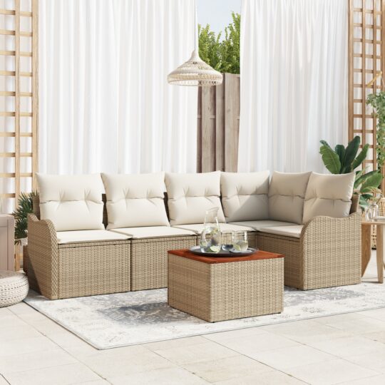 Set de canapele pentru grădină 6 pcs Bej Rattan poli