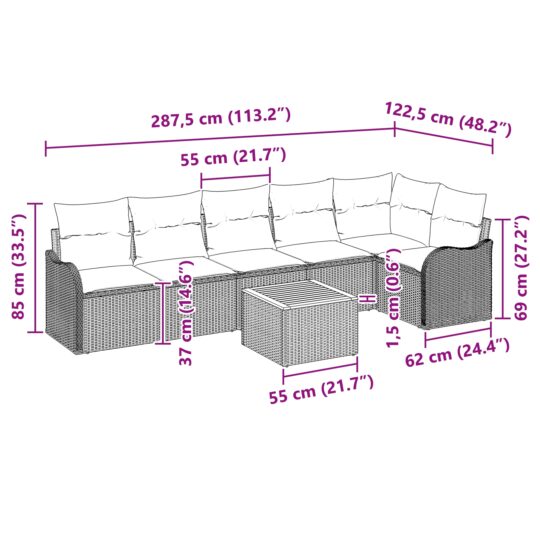 3347462 9 Set de canapele pentru grădină 7 pcs Bej Rattan poli 3347462 9