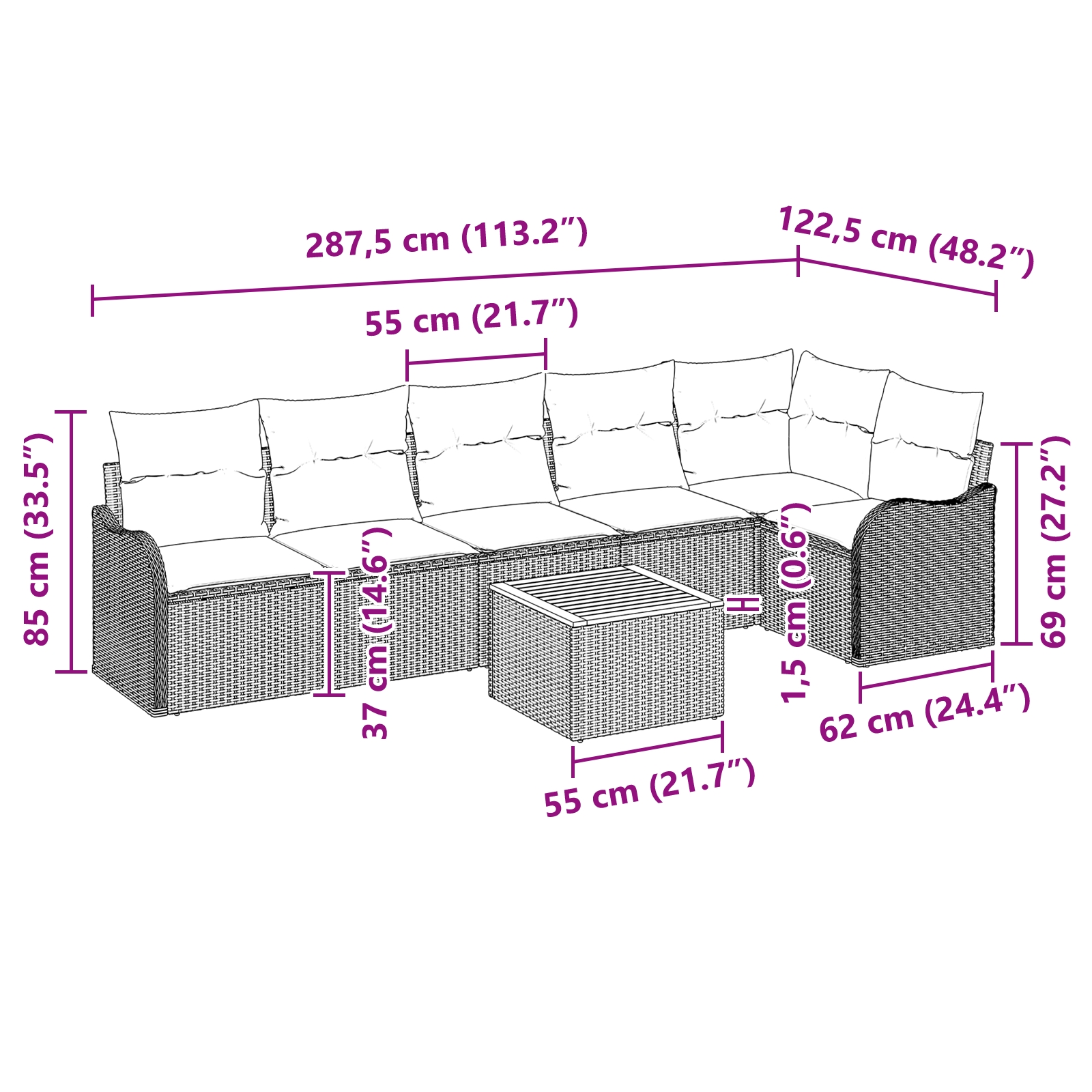 3347462 9 Set de canapele pentru grădină 7 pcs Bej Rattan poli Set de canapele pentru grădină 7 pcs Bej Rattan poli - imagine 9