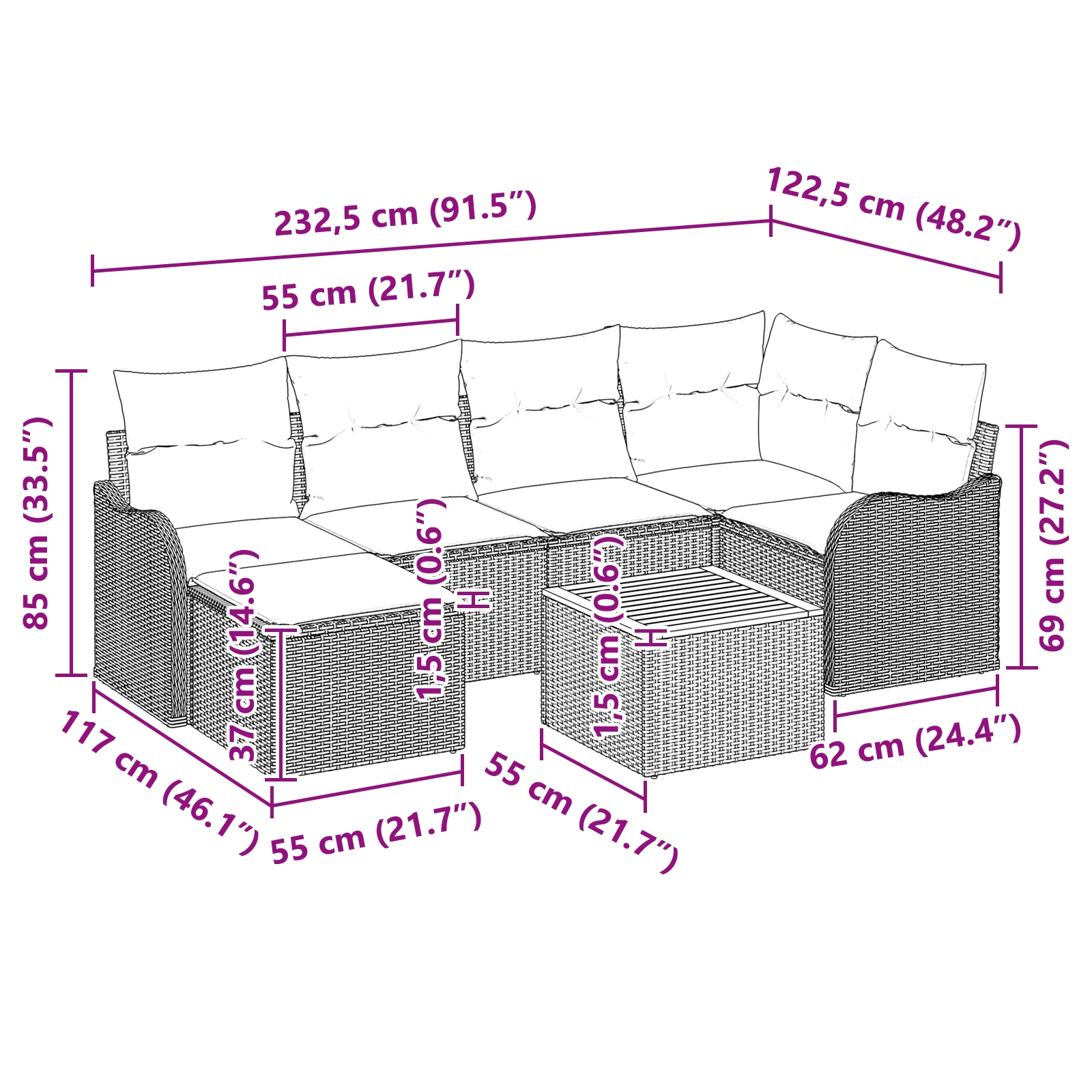 3347474 10 Set de canapele pentru grădină 7 pcs Negru Rattan poli Set de canapele pentru grădină 7 pcs Negru Rattan poli - imagine 10
