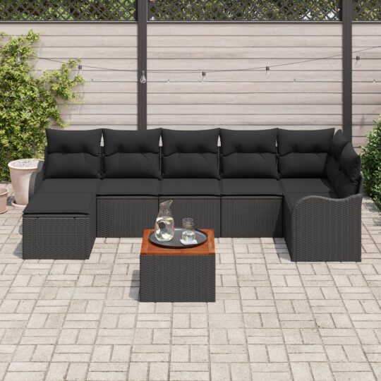 3347485 3 Set de canapele pentru grădină 8 pcs Negru Rattan poli 3347485 3