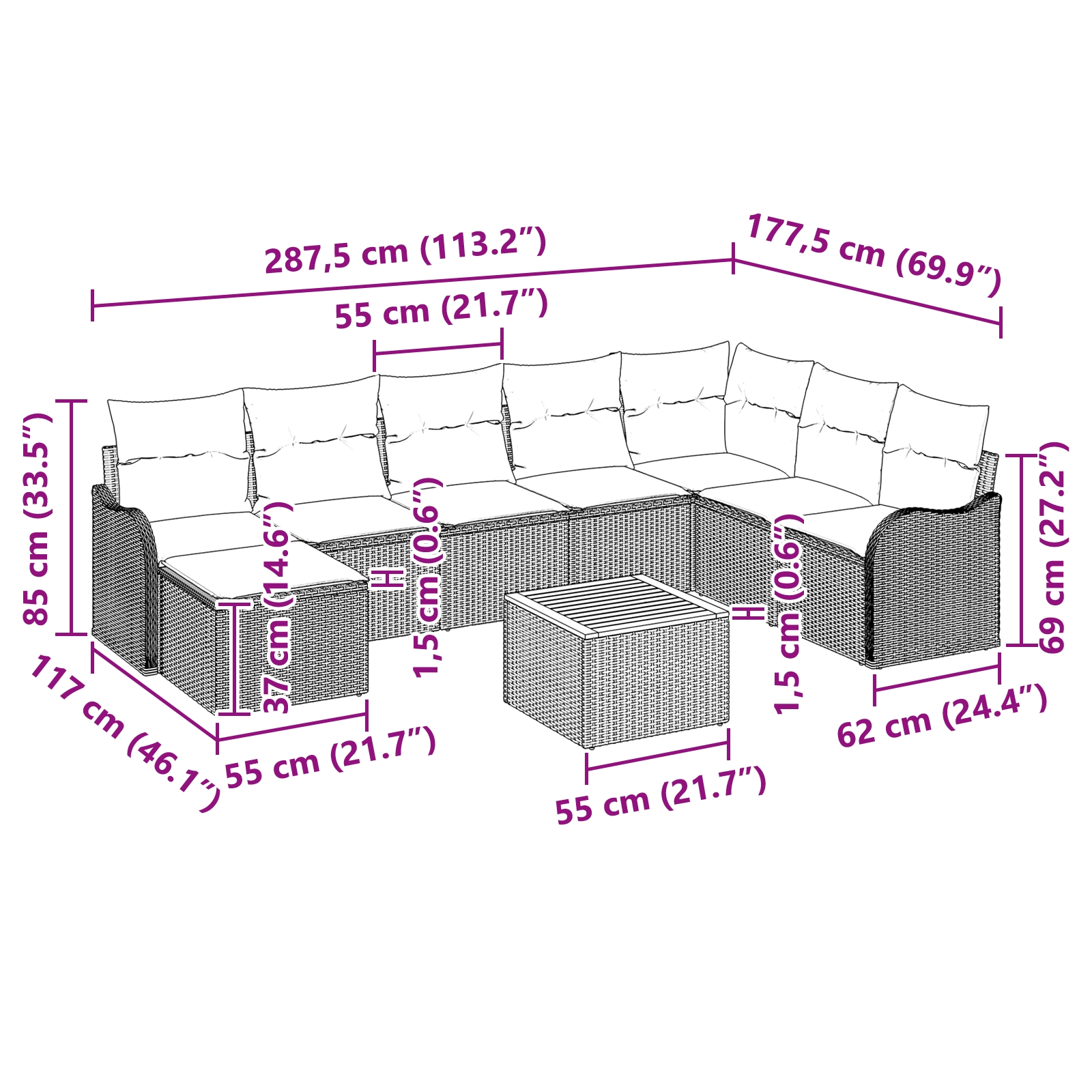 3347488 10 Set de canapele pentru grădină 9 pcs Negru Rattan poli Set de canapele pentru grădină 9 pcs Negru Rattan poli - imagine 10