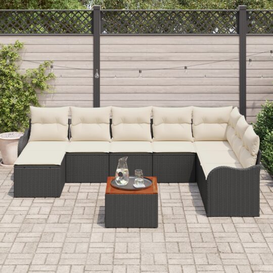 3347488 3 Set de canapele pentru grădină 9 pcs Negru Rattan poli 3347488 3
