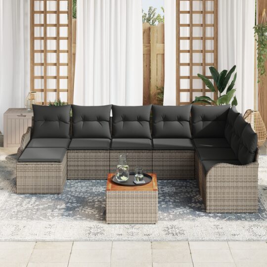 3347489 3 Set de canapele pentru grădină 9 pcs Gri Rattan poli 3347489 3