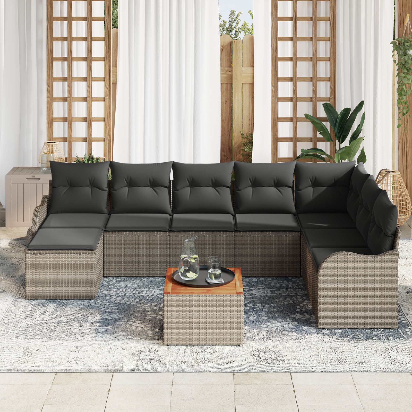 3347489 3 Set de canapele pentru grădină 9 pcs Gri Rattan poli Set de canapele pentru grădină 9 pcs Gri Rattan poli - imagine 3