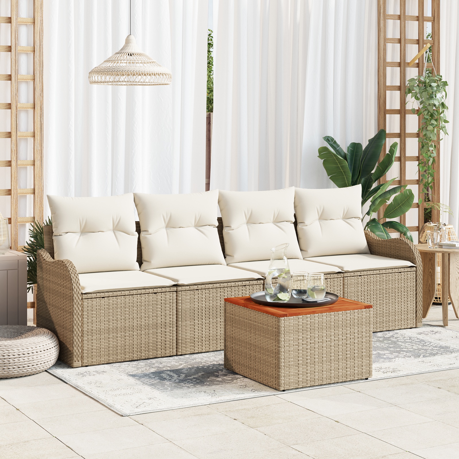 3347512 1 Set de canapele pentru grădină 5 pcs Bej Rattan poli Set de canapele pentru grădină 5 pcs Bej Rattan poli