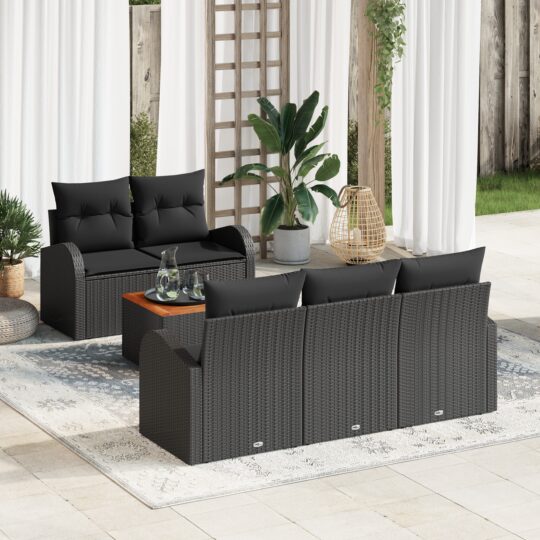 Set de canapele pentru grădină 6 pcs Negru Rattan poli