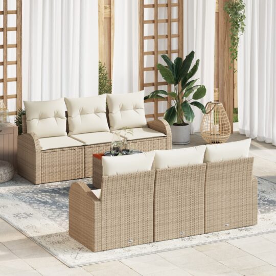 Set de canapele pentru grădină 7 pcs Bej Rattan poli