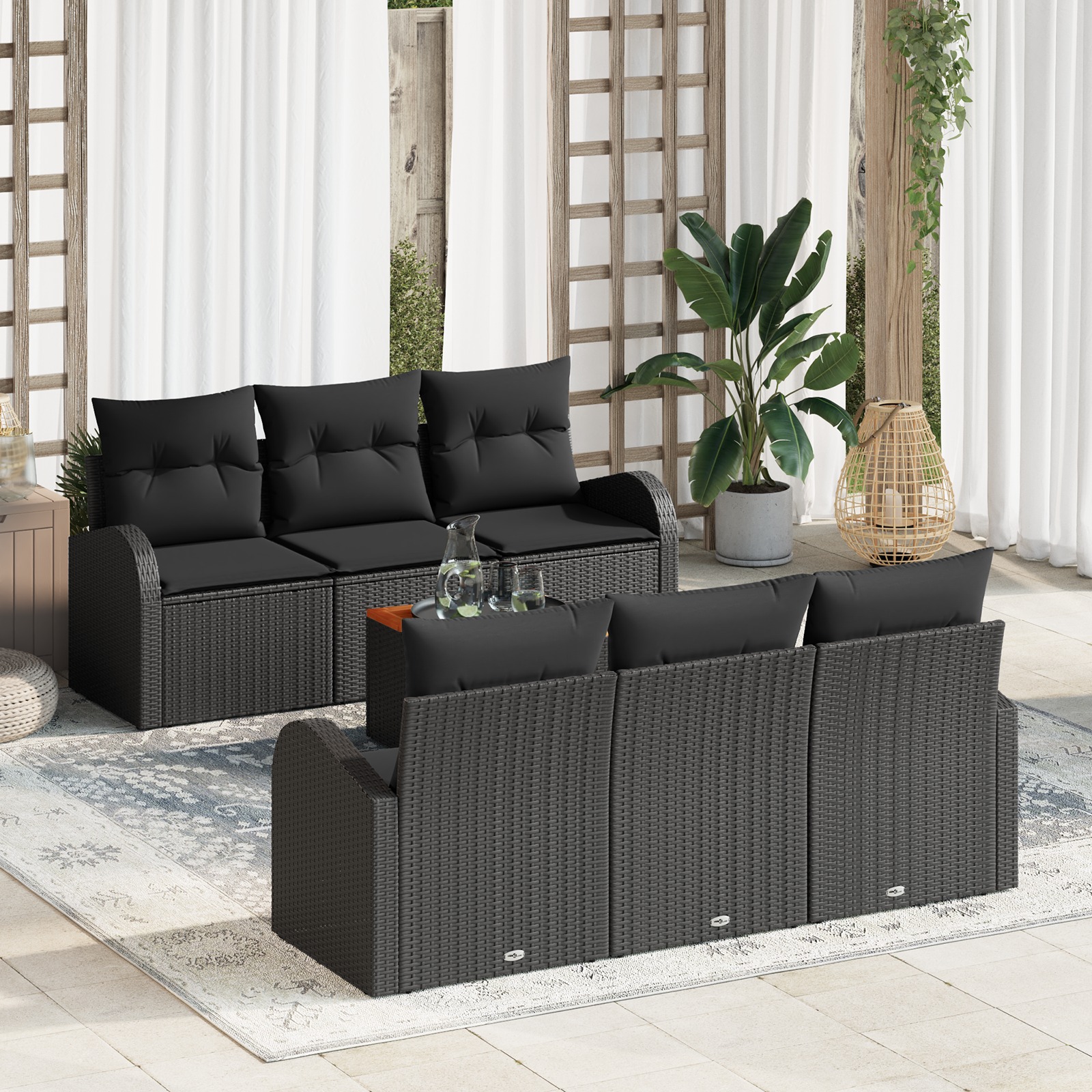 3347527 1 Set de canapele pentru grădină 7 pcs Negru Rattan poli Set de canapele pentru grădină 7 pcs Negru Rattan poli