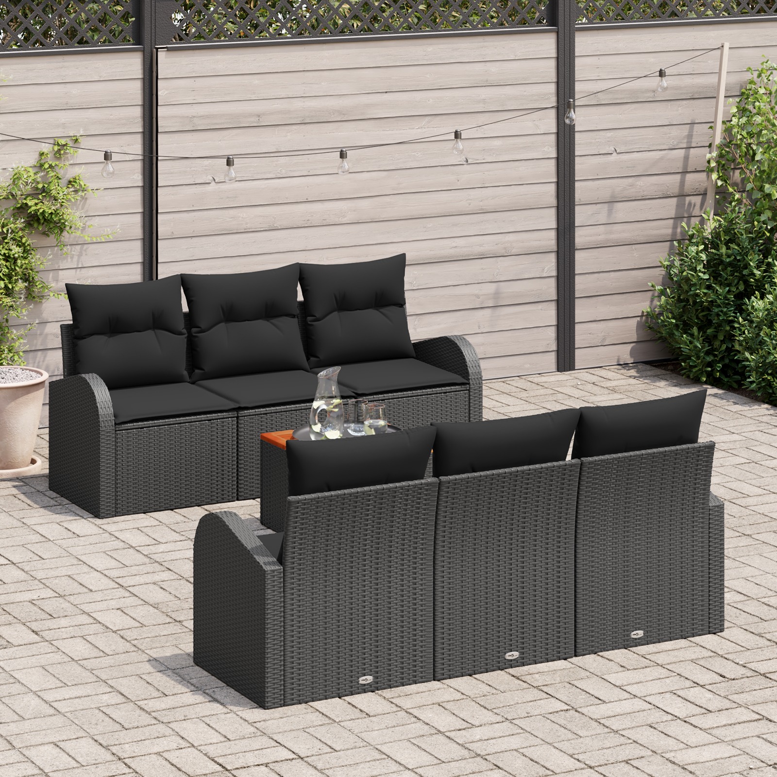 3347527 3 Set de canapele pentru grădină 7 pcs Negru Rattan poli Set de canapele pentru grădină 7 pcs Negru Rattan poli - imagine 3