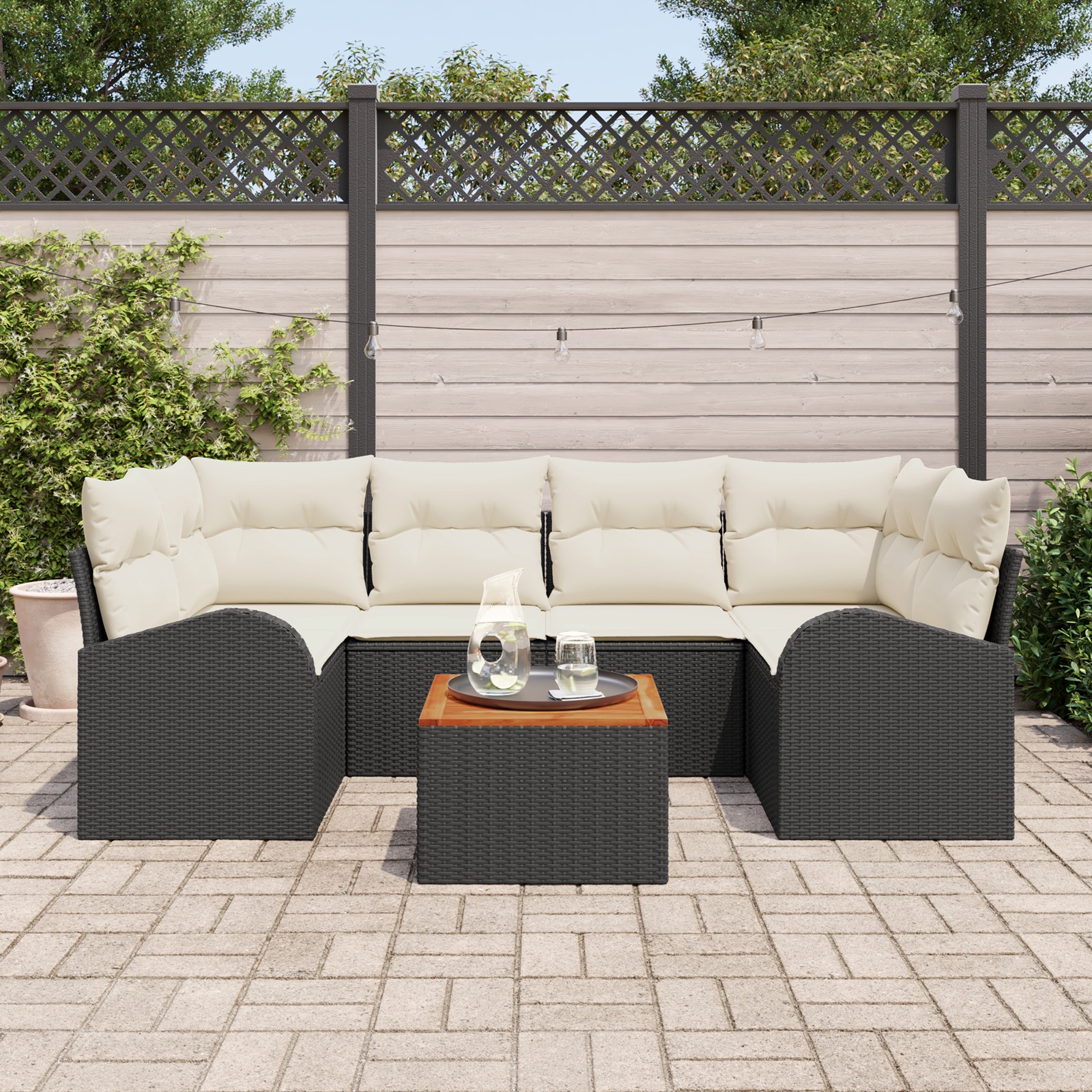 3347530 3 Set de canapele pentru grădină 7 pcs Negru Rattan poli Set de canapele pentru grădină 7 pcs Negru Rattan poli - imagine 3