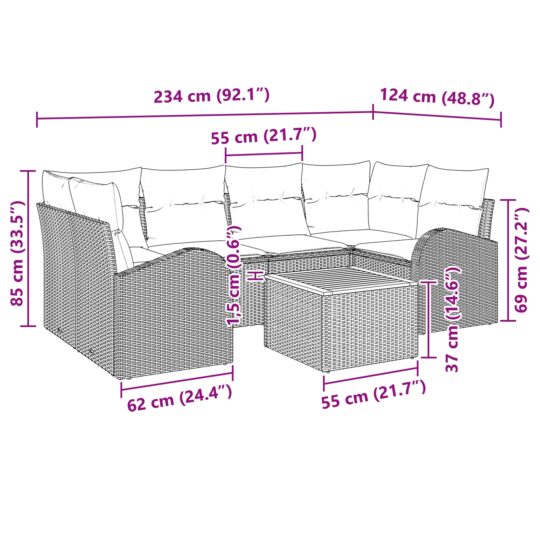 3347532 12 Set de canapele pentru grădină 7 pcs Bej Rattan poli 3347532 12
