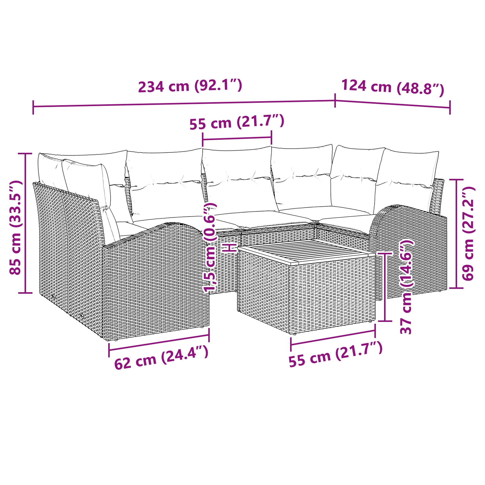 3347532 12 Set de canapele pentru grădină 7 pcs Bej Rattan poli Set de canapele pentru grădină 7 pcs Bej Rattan poli - imagine 12