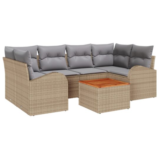 Alternative view of Set de canapele pentru grădină 7 pcs Bej Rattan poli