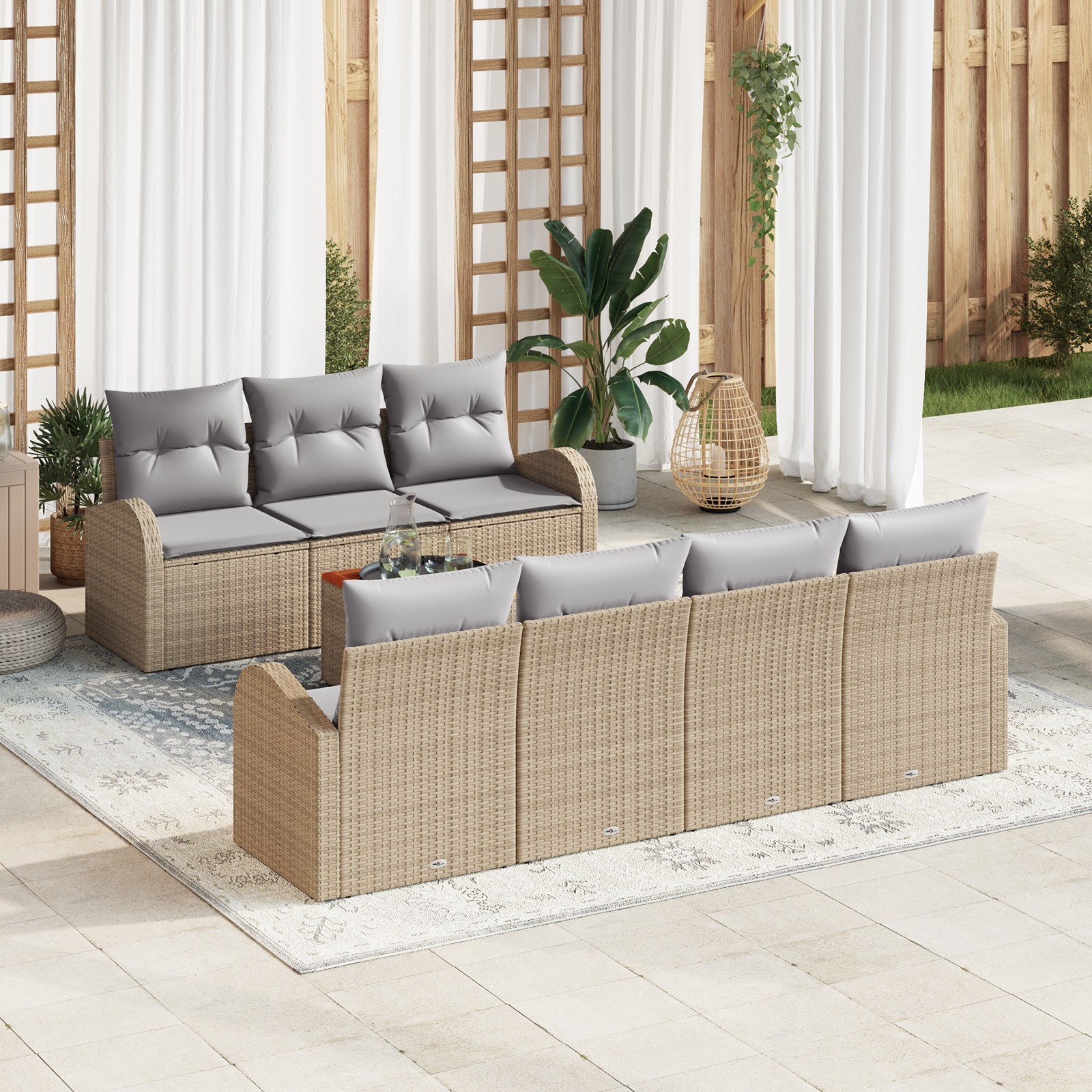 3347539 1 Set de canapele pentru grădină 8 pcs Bej Rattan poli Set de canapele pentru grădină 8 pcs Bej Rattan poli