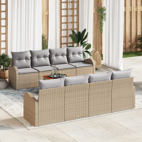 Set de canapele pentru grădină 9 pcs Bej Rattan poli