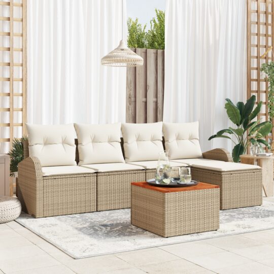 Set de canapele pentru grădină 6 pcs Bej Rattan poli
