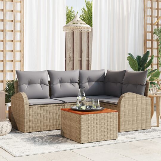 Set de canapele pentru grădină 5 pcs Bej Rattan poli