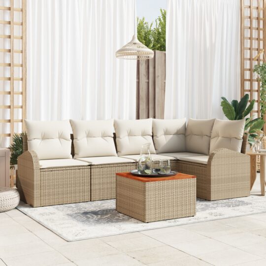 Set de canapele pentru grădină 6 pcs Bej Rattan poli