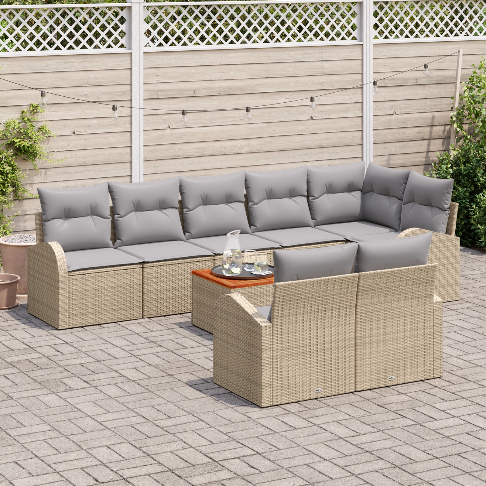 3347595 3 Set de canapele pentru grădină 9 pcs Bej Rattan poli Set de canapele pentru grădină 9 pcs Bej Rattan poli - imagine 3