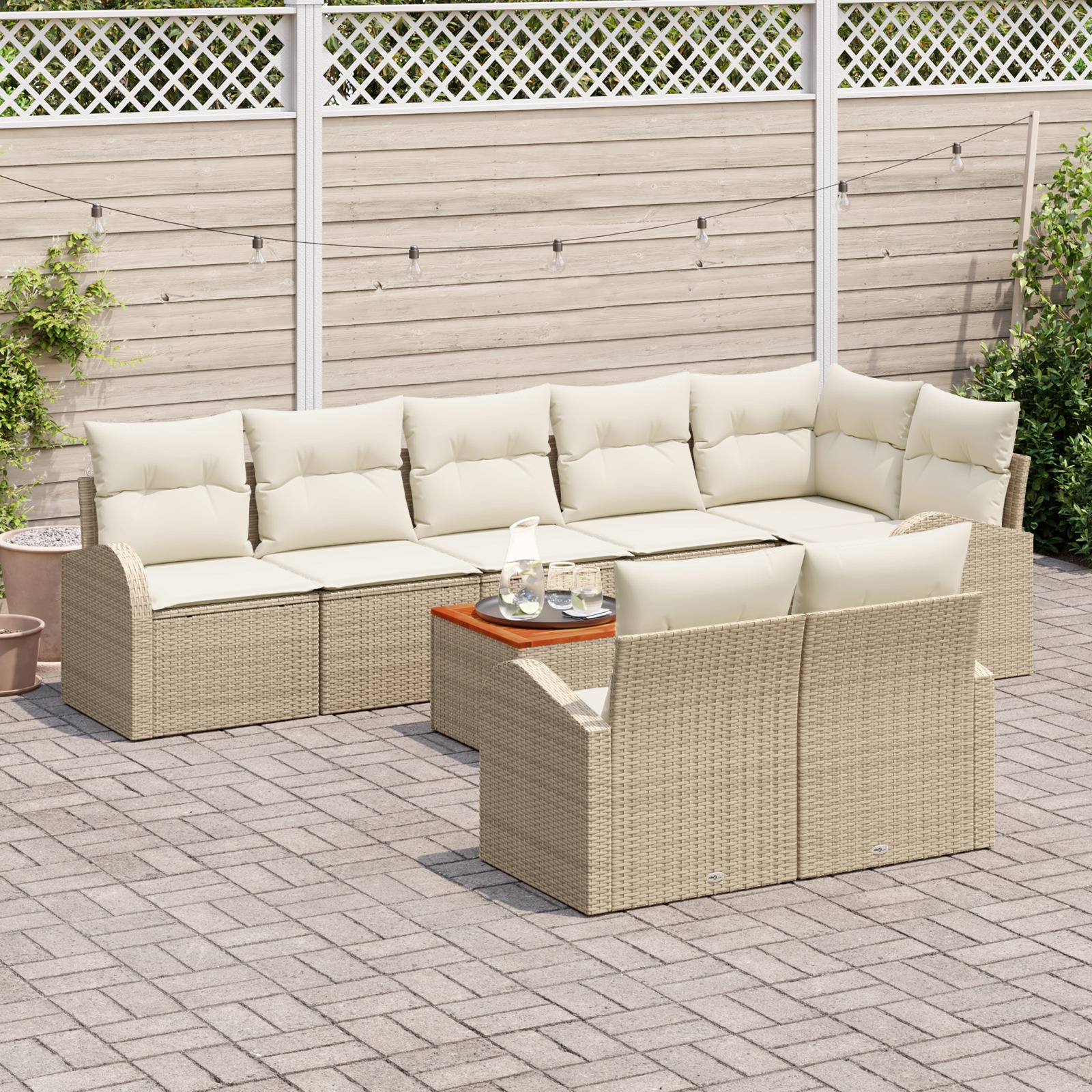 3347596 3 Set de canapele pentru grădină 9 pcs Bej Rattan poli Set de canapele pentru grădină 9 pcs Bej Rattan poli - imagine 3