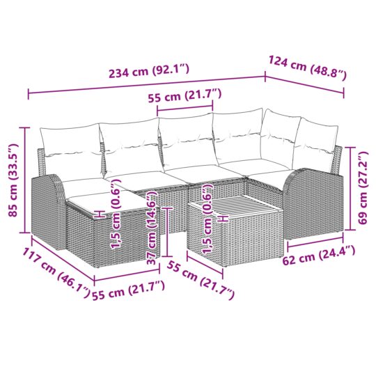 3347601 12 Set de canapele pentru grădină 7 pcs Gri Rattan poli 3347601 12