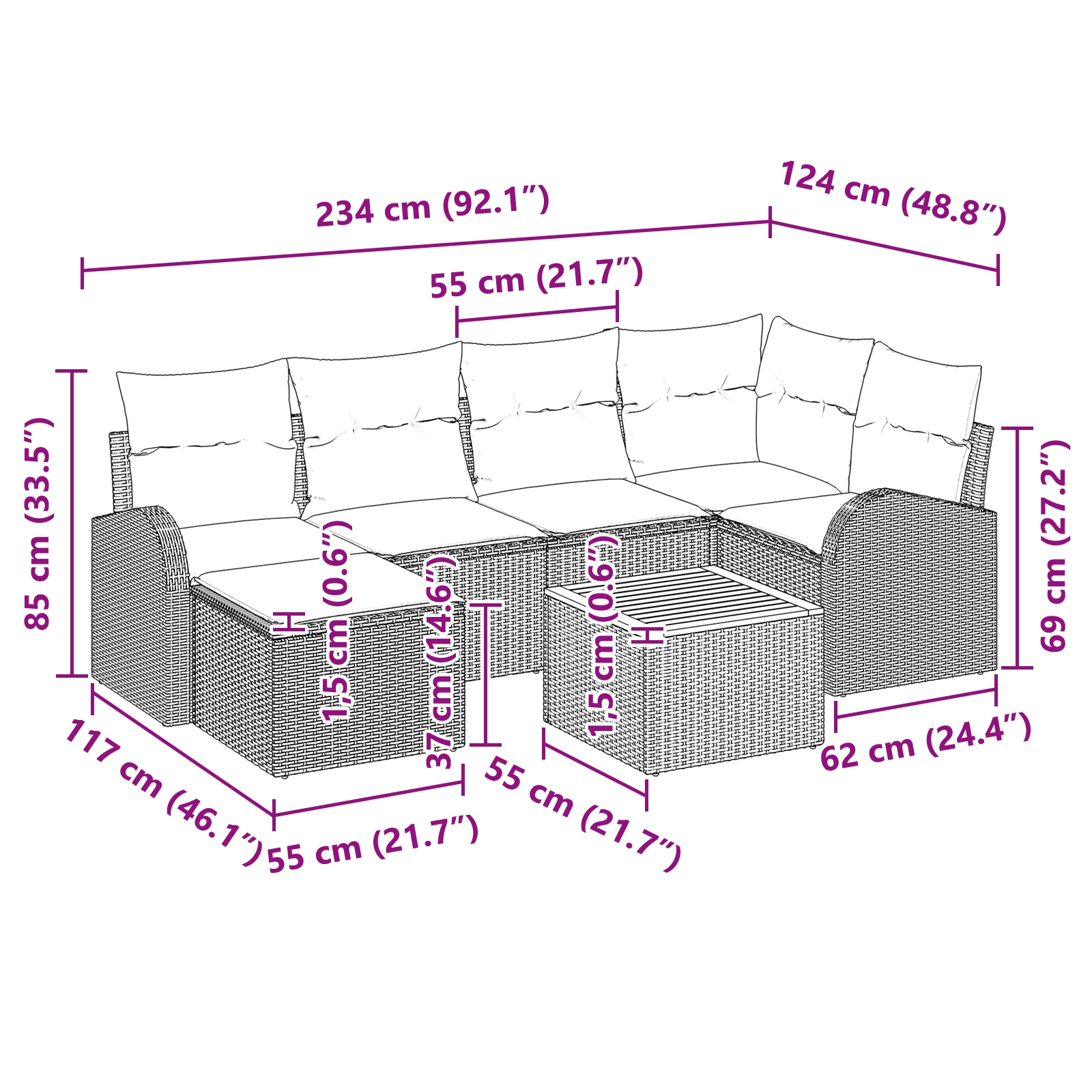 3347601 12 Set de canapele pentru grădină 7 pcs Gri Rattan poli Set de canapele pentru grădină 7 pcs Gri Rattan poli - imagine 12