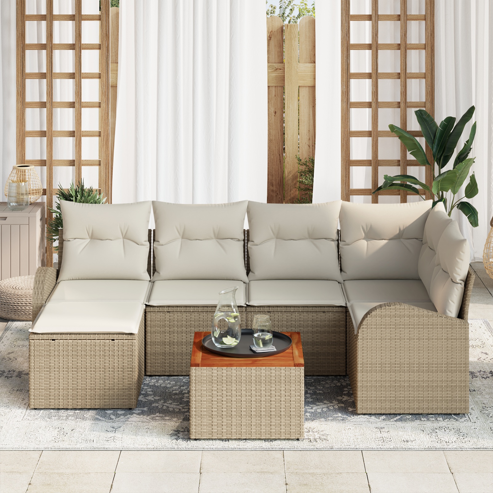 3347603 3 Set de canapele pentru grădină 7 pcs Bej Rattan poli Set de canapele pentru grădină 7 pcs Bej Rattan poli - imagine 3