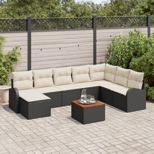 Set de canapele pentru grădină cu pernă 9 pcs Negru Rattan poli