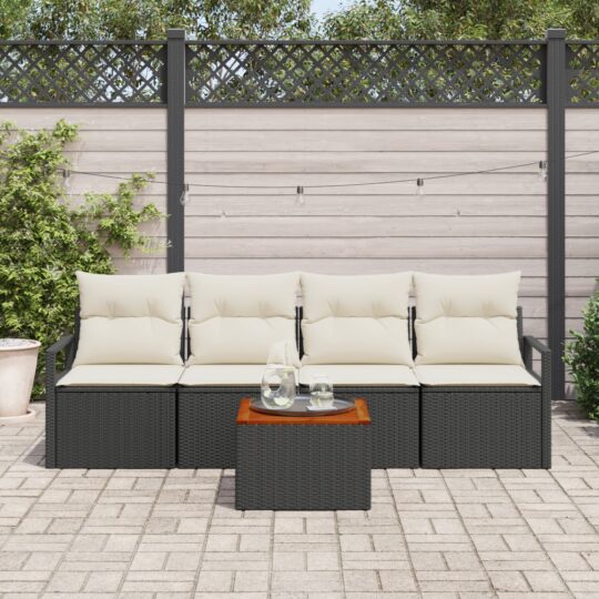 3347635 3 Set de canapele pentru grădină cu pernă 5 pcs Negru Rattan poli 3347635 3