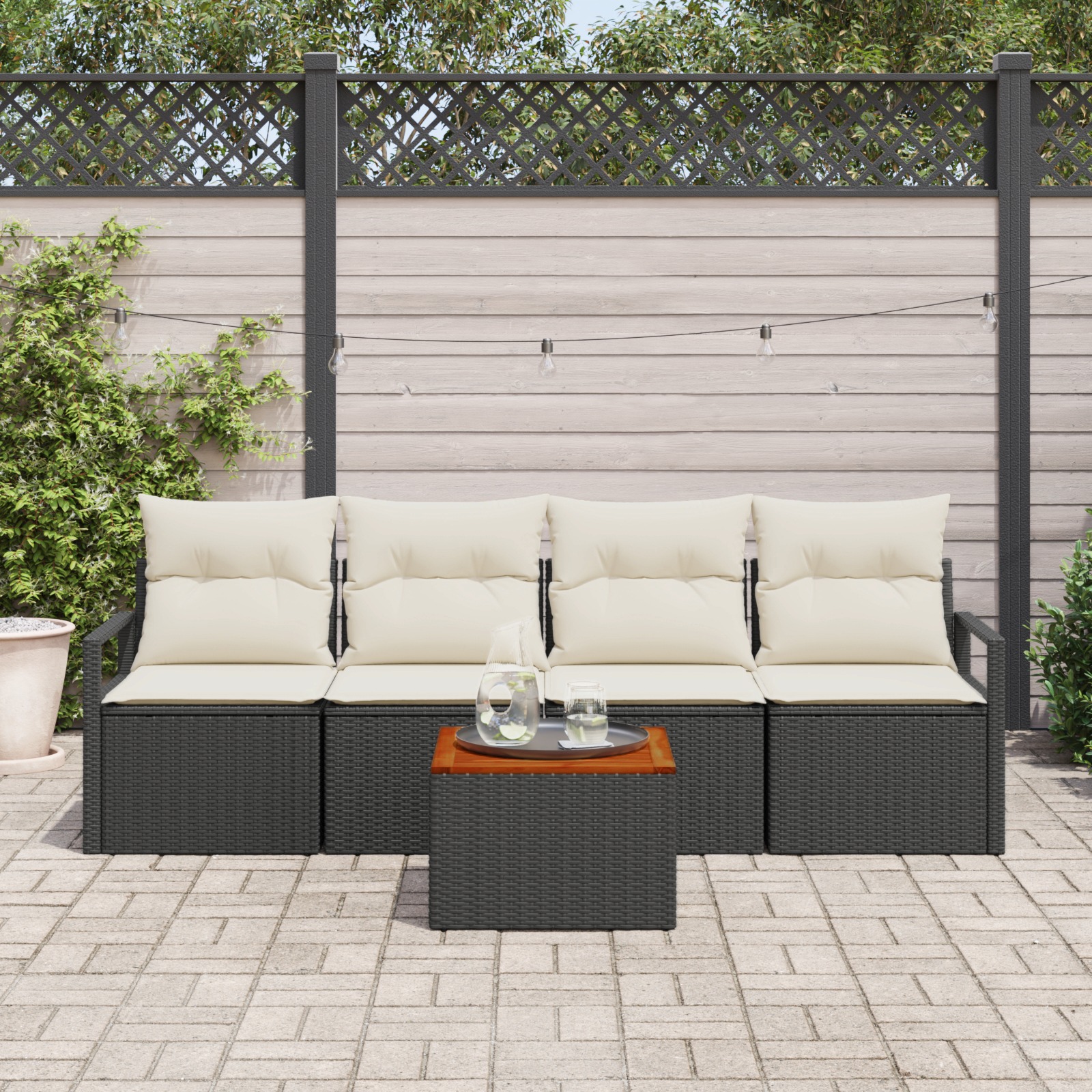 3347635 3 Set de canapele pentru grădină cu pernă 5 pcs Negru Rattan poli Set de canapele pentru grădină cu pernă 5 pcs Negru Rattan poli - imagine 3