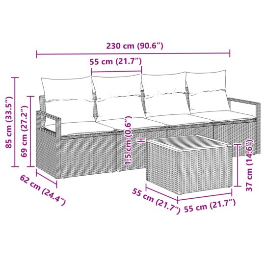 3347635 8 Set de canapele pentru grădină cu pernă 5 pcs Negru Rattan poli 3347635 8