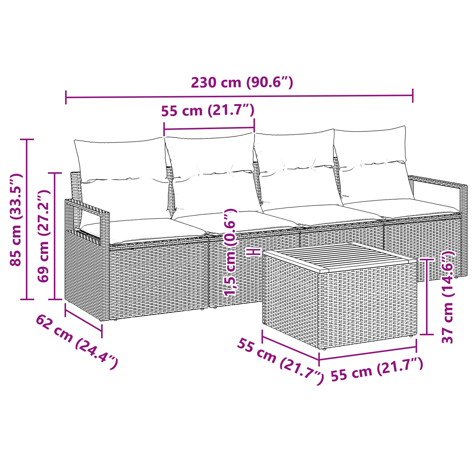 3347635 8 Set de canapele pentru grădină cu pernă 5 pcs Negru Rattan poli Set de canapele pentru grădină cu pernă 5 pcs Negru Rattan poli - imagine 8