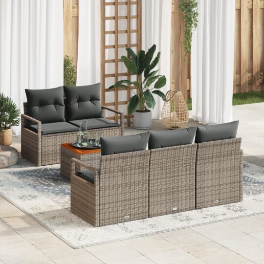 Set de canapele pentru grădină cu pernă 6 pcs Gri Rattan poli