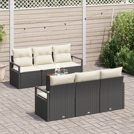 3347649 3 Set de canapele pentru grădină cu pernă 7 pcs Negru Rattan poli 3347649 3