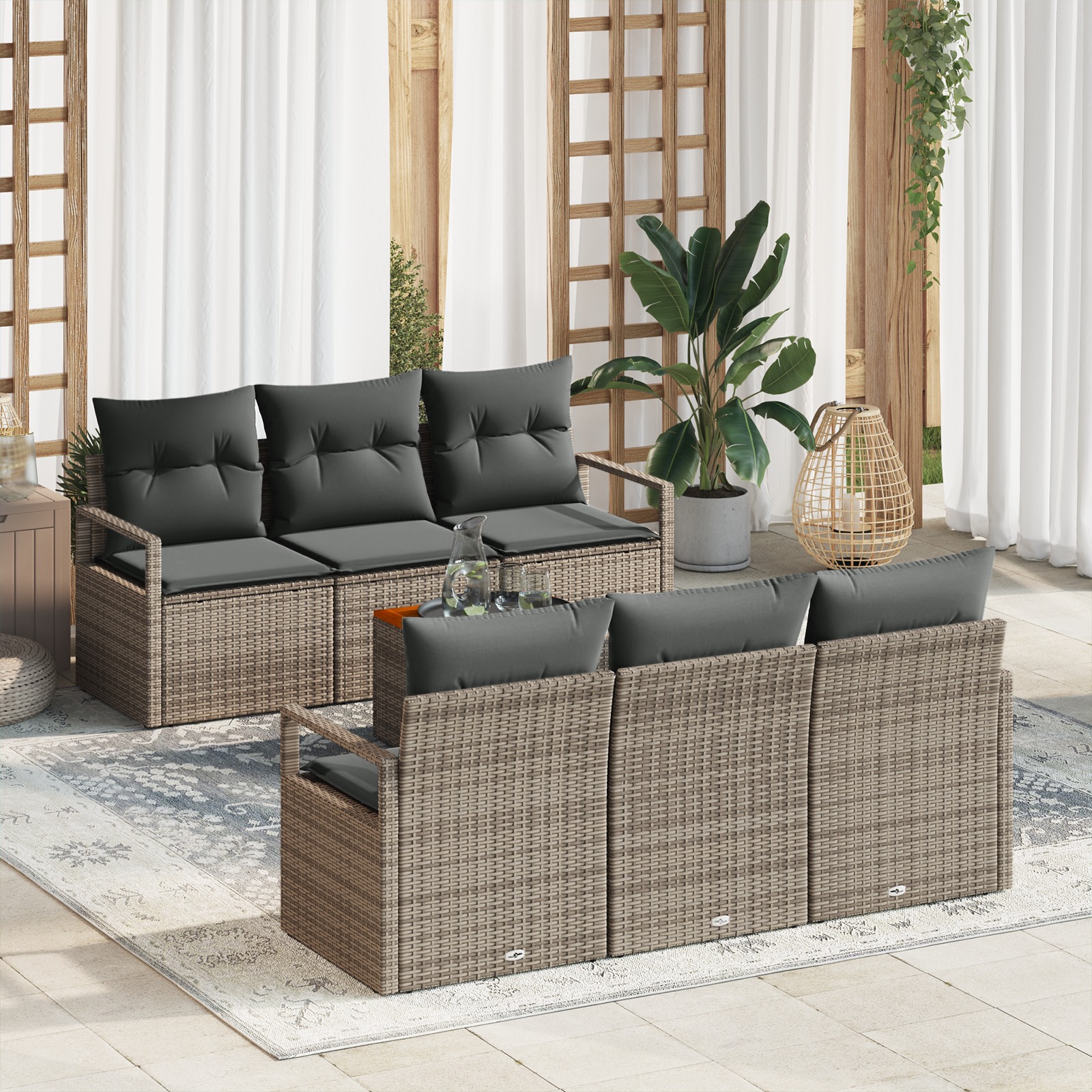 3347650 1 Set de canapele pentru grădină cu pernă 7 pcs Gri Rattan poli Set de canapele pentru grădină cu pernă 7 pcs Gri Rattan poli