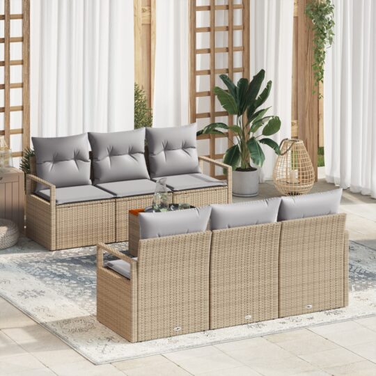 Set de canapele pentru grădină cu pernă 7 pcs Bej Rattan poli