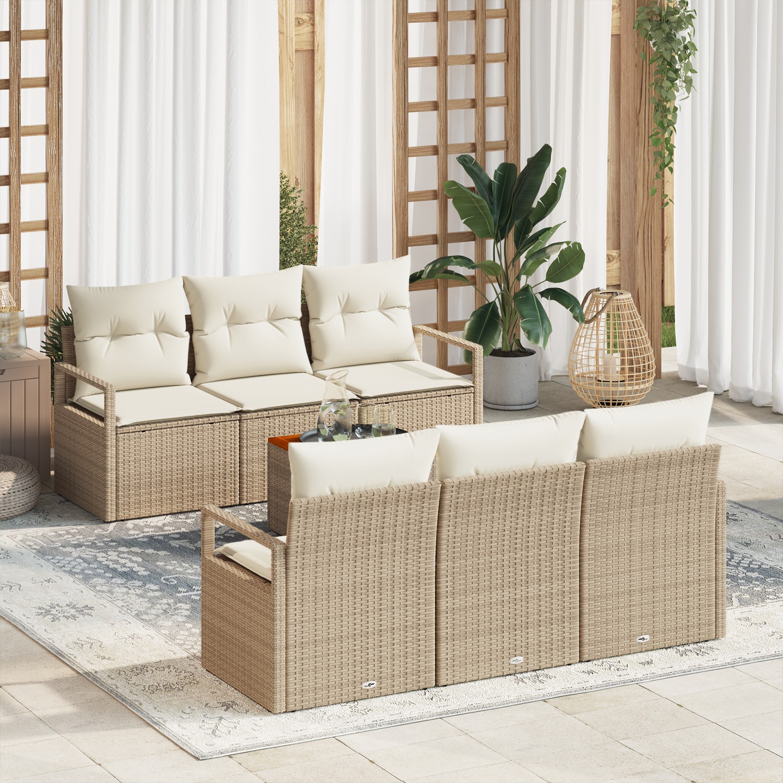 3347652 1 Set de canapele pentru grădină cu pernă 7 pcs Bej Rattan poli Set de canapele pentru grădină cu pernă 7 pcs Bej Rattan poli
