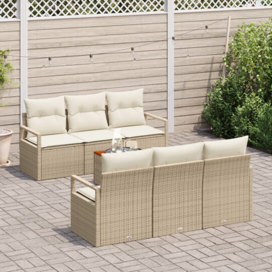 3347652 3 Set de canapele pentru grădină cu pernă 7 pcs Bej Rattan poli 3347652 3