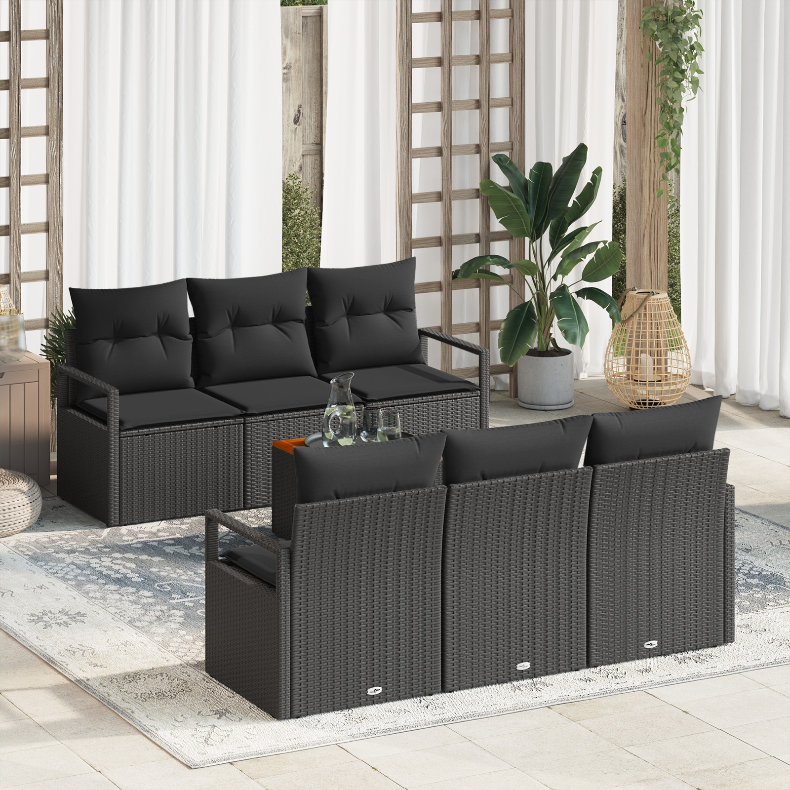 3347653 1 Set de canapele pentru grădină cu pernă 7 pcs Negru Rattan poli Set de canapele pentru grădină cu pernă 7 pcs Negru Rattan poli