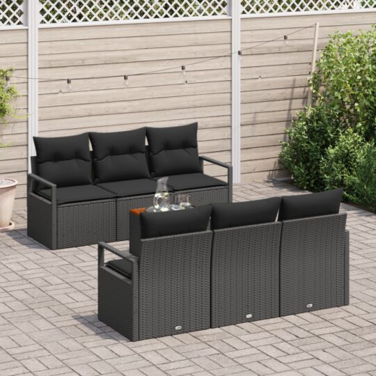 3347653 3 Set de canapele pentru grădină cu pernă 7 pcs Negru Rattan poli 3347653 3