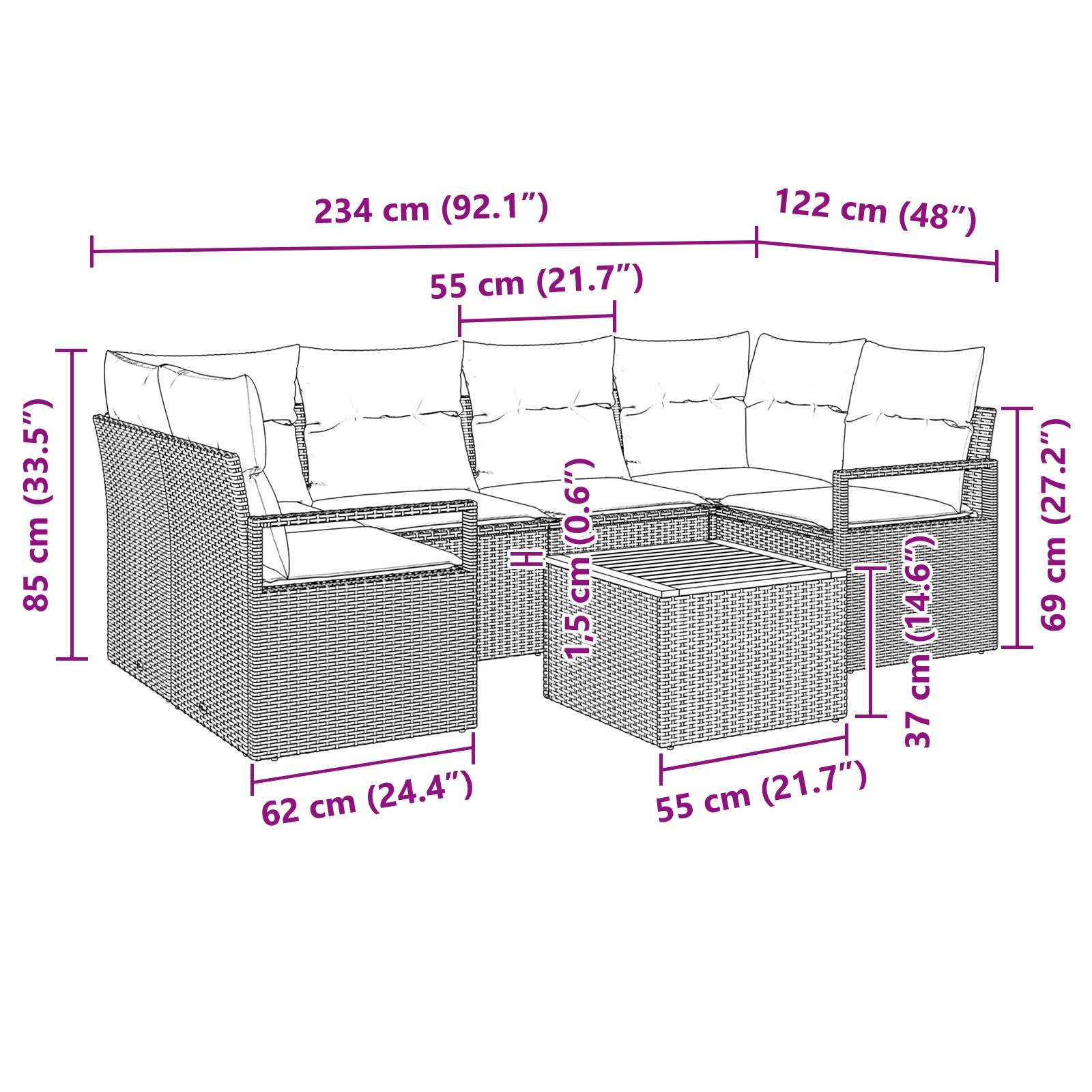 3347656 9 Set de canapele pentru grădină cu pernă 7 pcs Negru Rattan poli Set de canapele pentru grădină cu pernă 7 pcs Negru Rattan poli - imagine 9