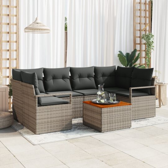 Set de canapele pentru grădină cu pernă 7 pcs Gri Rattan poli