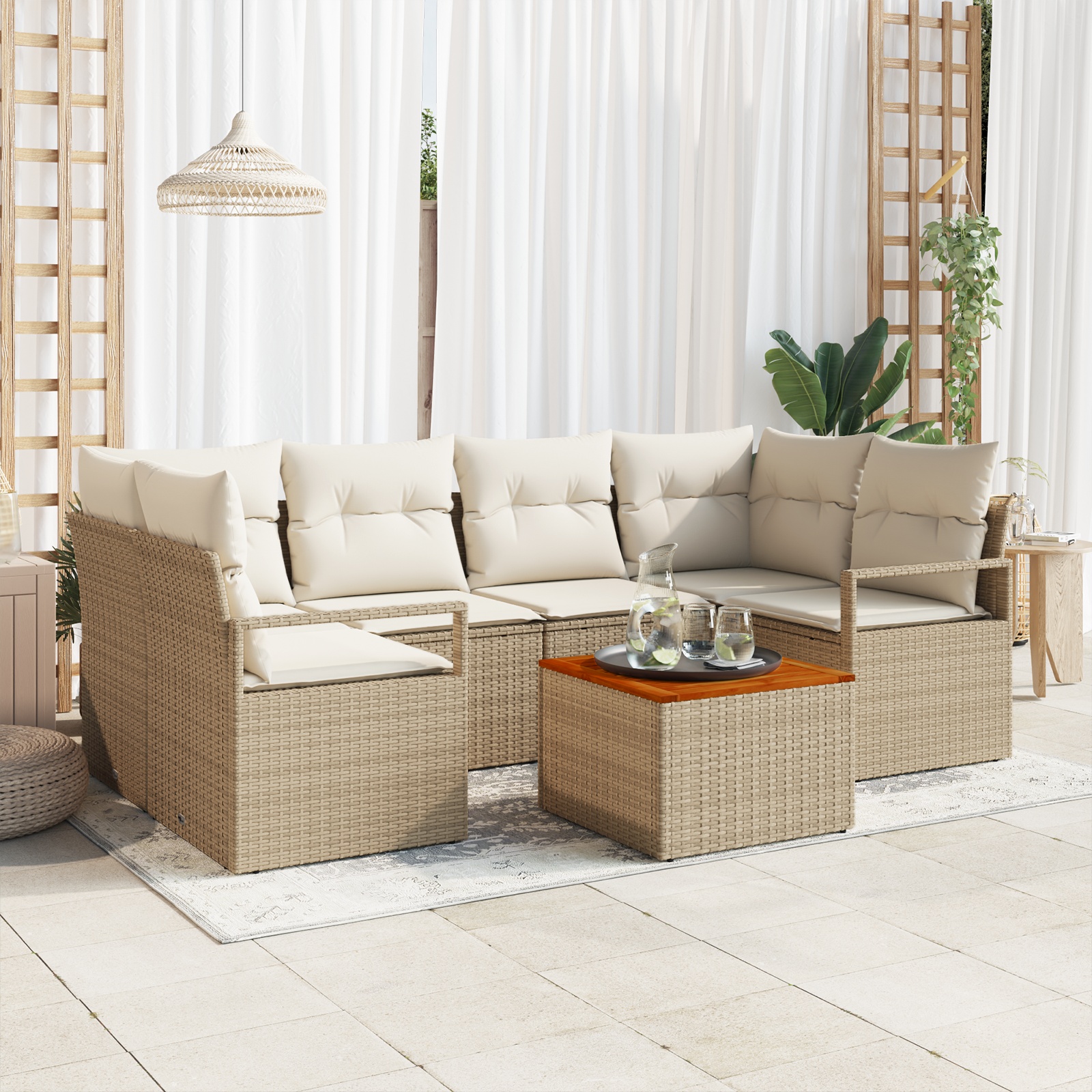 3347659 1 Set de canapele pentru grădină cu pernă 7 pcs Bej Rattan poli Set de canapele pentru grădină cu pernă 7 pcs Bej Rattan poli